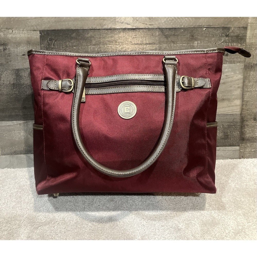 Vintage‎ Chaps Tote Bag Burgundy  Double Shoulder  Straps Zipper